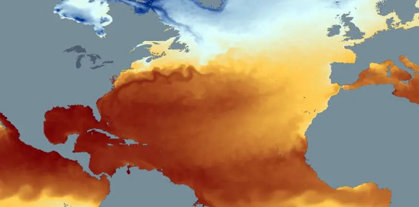 Atlantic sea surface temperature map 