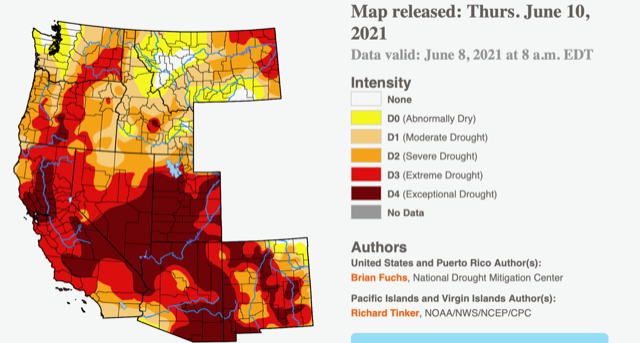 Drought map of western US