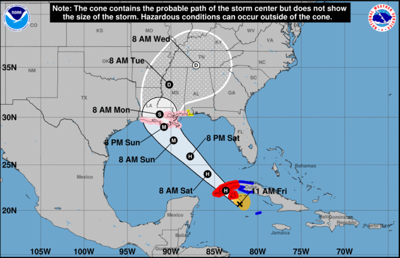 Hurricane Ida forecast track 8-27-2021