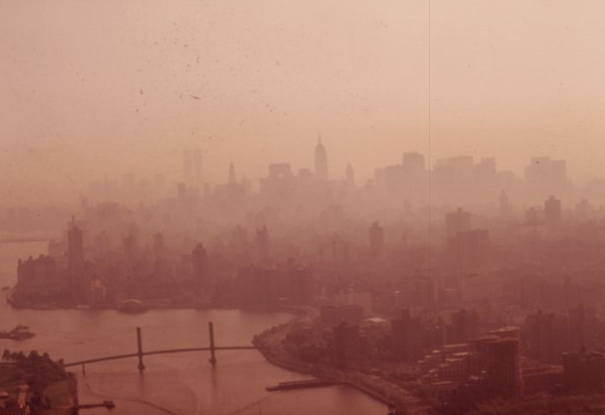 Heavy smog over the East River in NYC