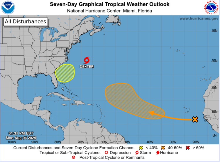 7 day tropical outlook map of the Atlantic Oean